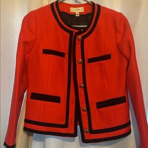 J. Crew Bold Pink Blazer with Black Trim and Gold Buttons